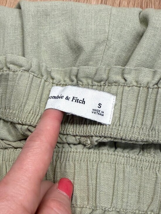 Abercrombie & Fitch Womens Sage Green Linen Blend Pants Elastic Waist Pockets Si - Picture 4 of 8